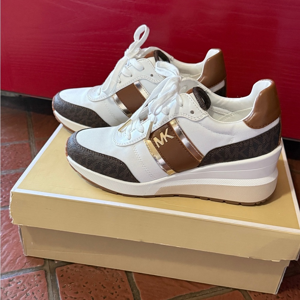 Michael Kors Women's White and Brown Sneakers